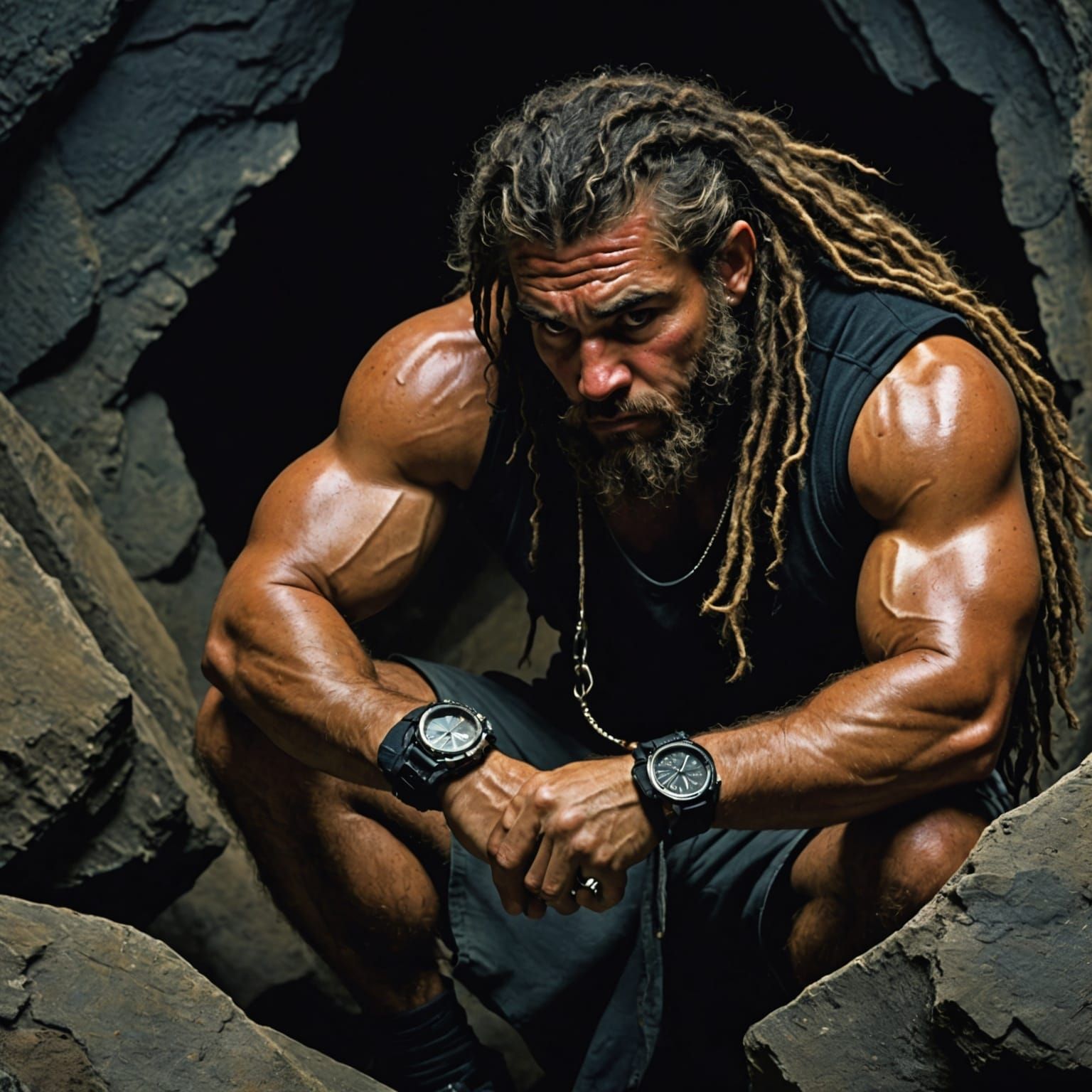 Caveman Checks Time, Wearing Sneakers