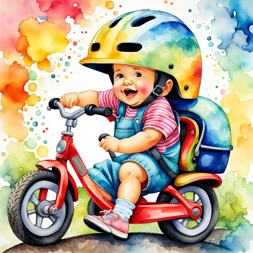 Whimsical Watercolor of Toddler with Bike Helmet