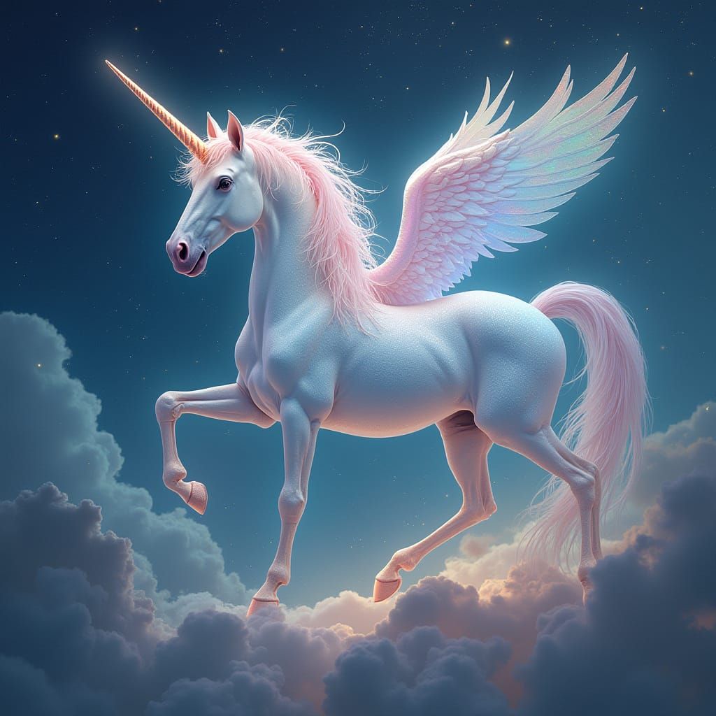 Celestial Unicorn Descends in Soft Ethereal Light