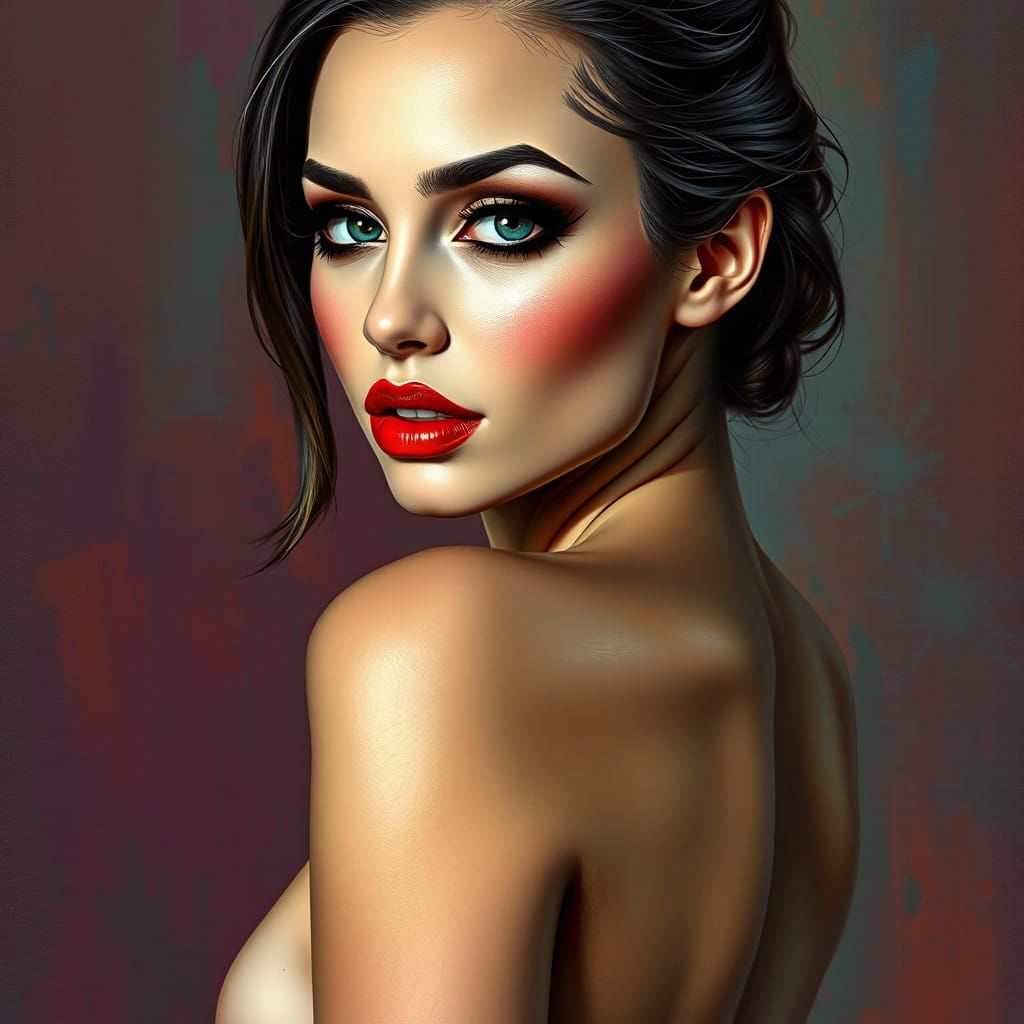 Elegant Woman in Red, Stunning Makeup and Confident Pose