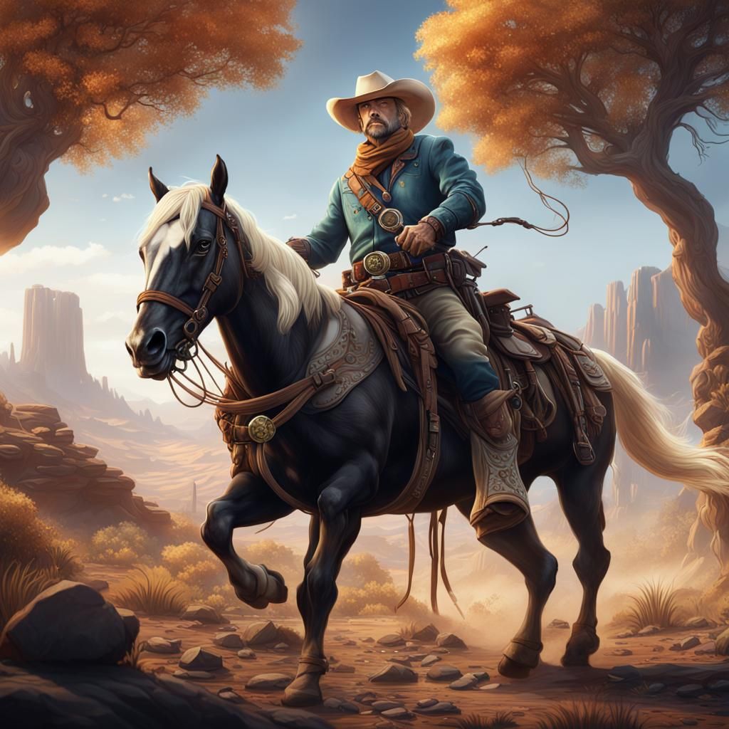 Blonde Cowboy with Pistols and Lasso, Fantasy Art