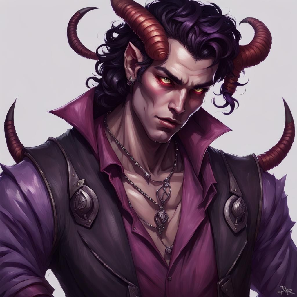 Tiefling Bard with Purple Horns and Magic