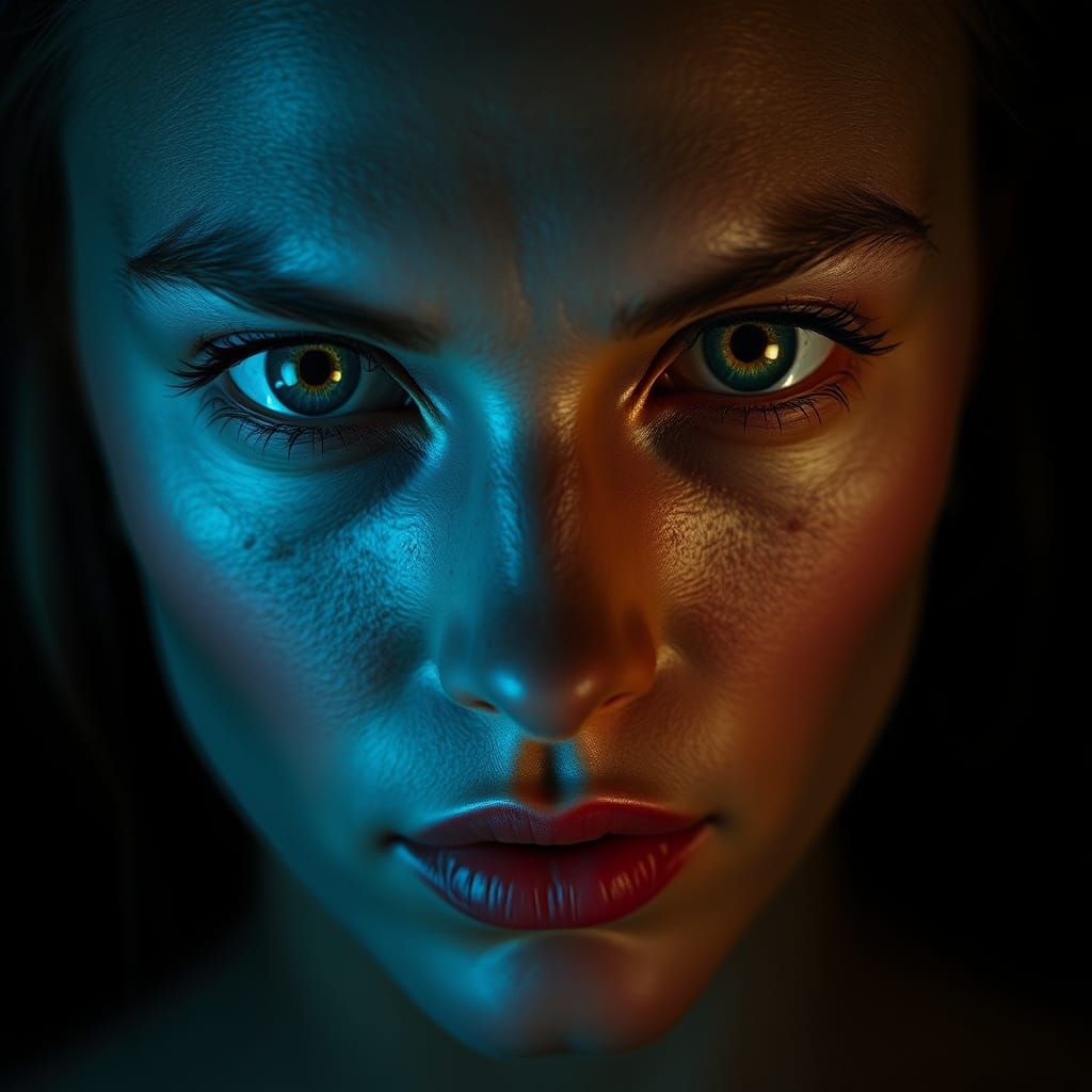 Striking Portrait of Woman with Heterochromatic Eyes