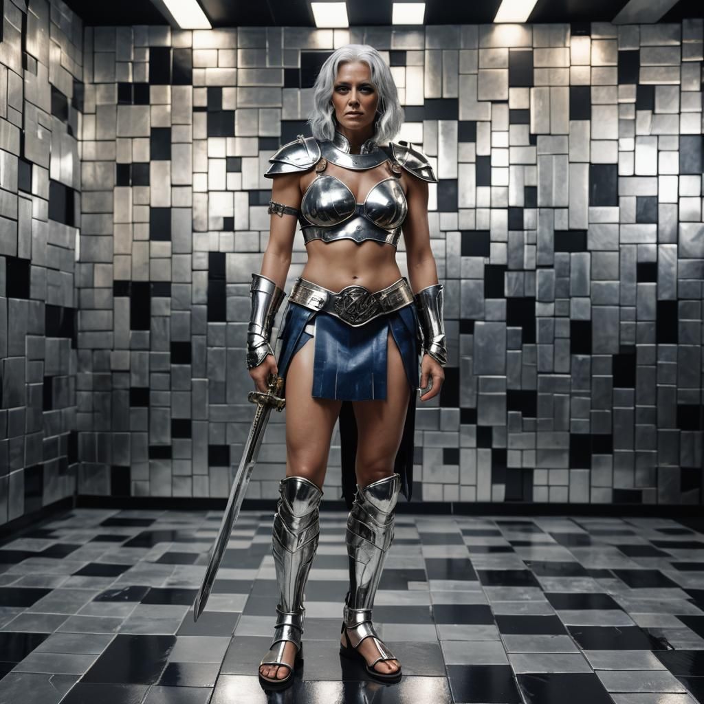 Blue Woman in Futuristic Arena: Digital Painting