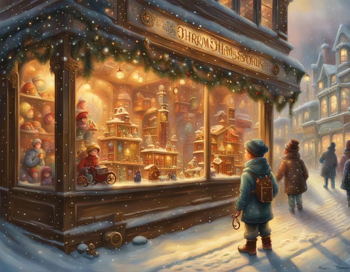 Child Peers into Steampunk Christmas Wonderland