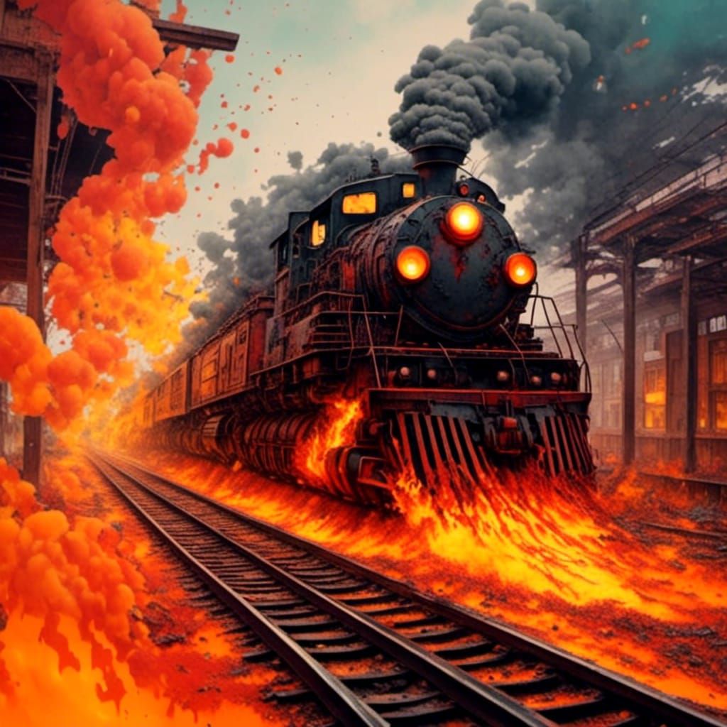 Ethereal Clockpunk Train in Fiery Peril