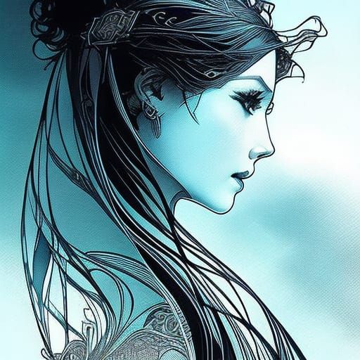 Lightning Girl Illustration in Alphonse Mucha Style