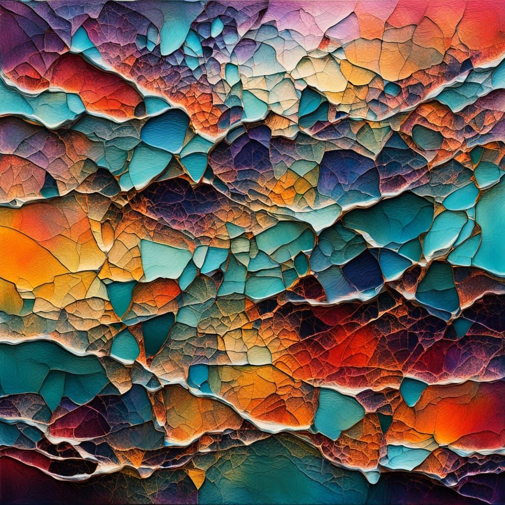Surreal Sunset Fragmentation in Vibrant Abstract Sculpture