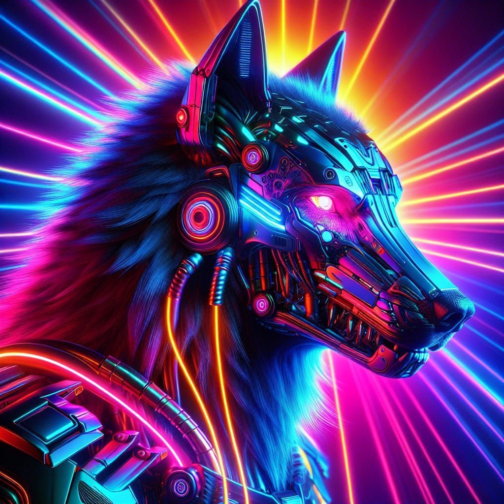 Cybernetic Wolf in Neon Sci-Fi Concept Art