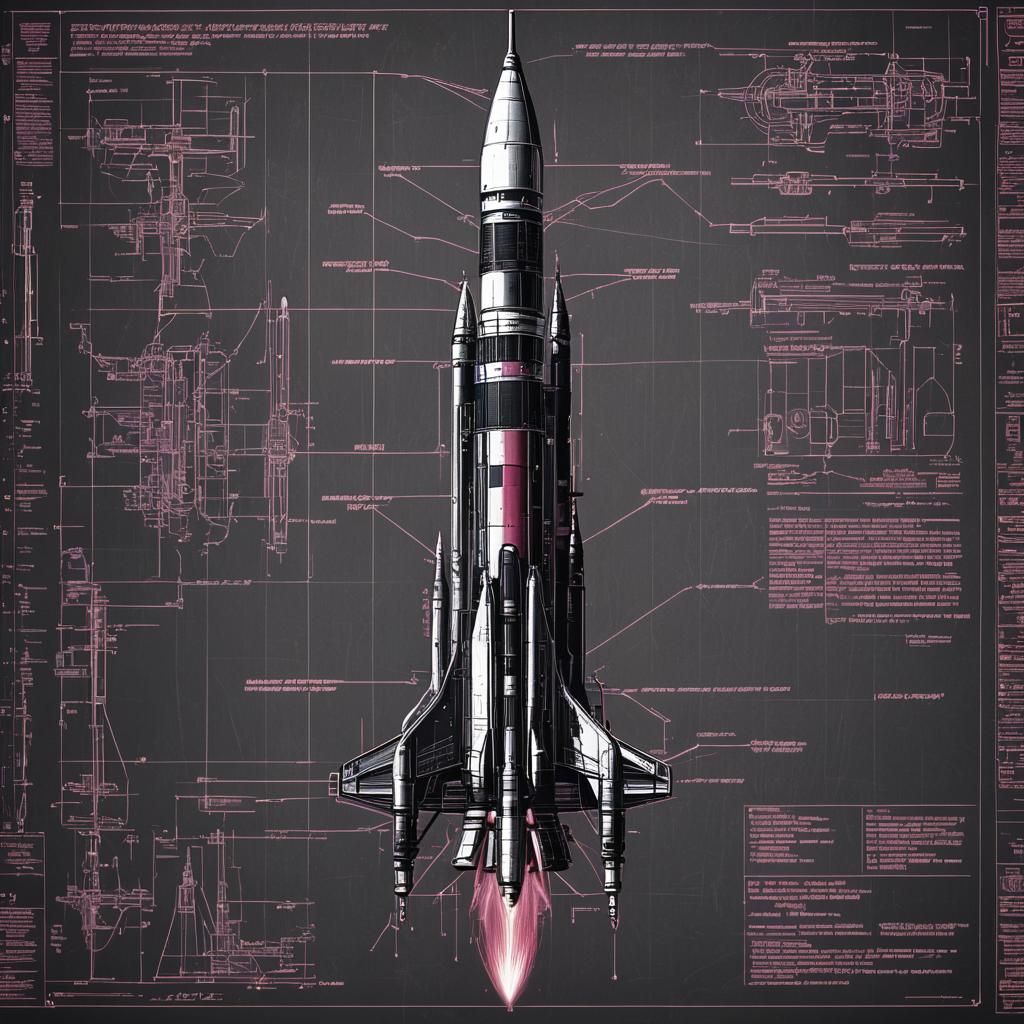 Saturn V Rocket Blueprint in Cyberpunk Style