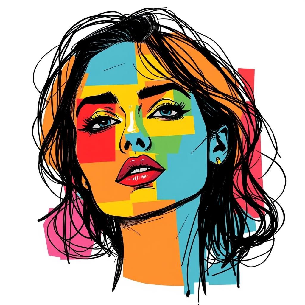 Abstract Pop Art Woman in Primary Colors