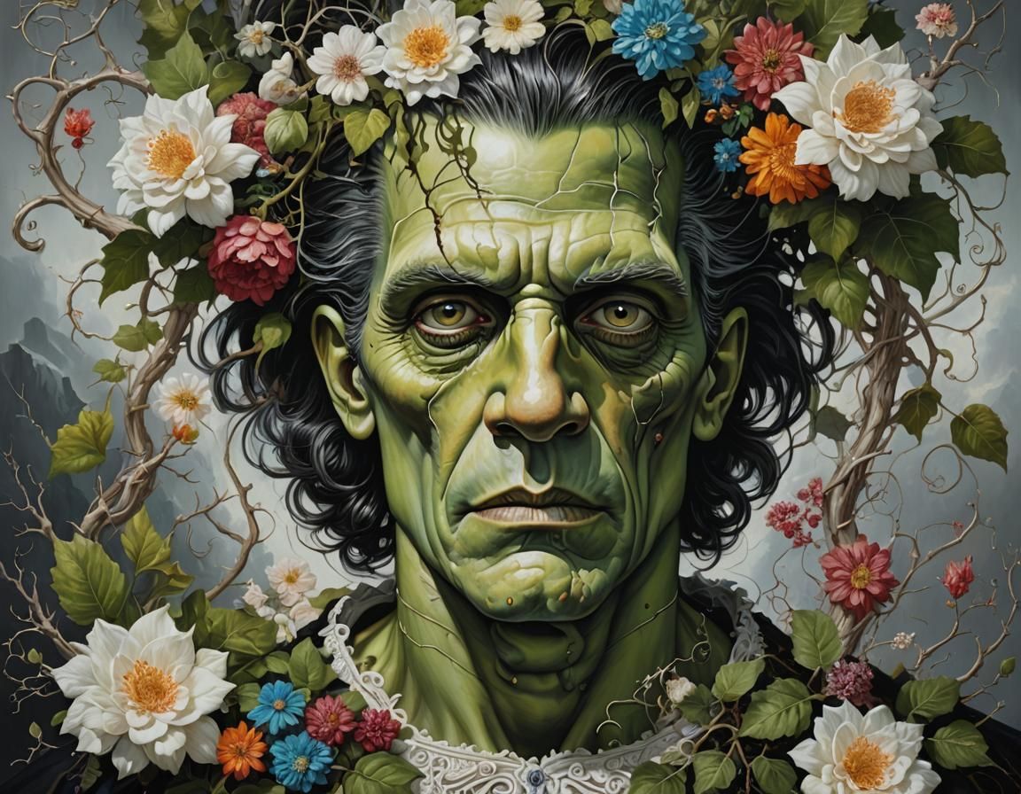 Frankenstein Portrait in Surreal Baroque Style