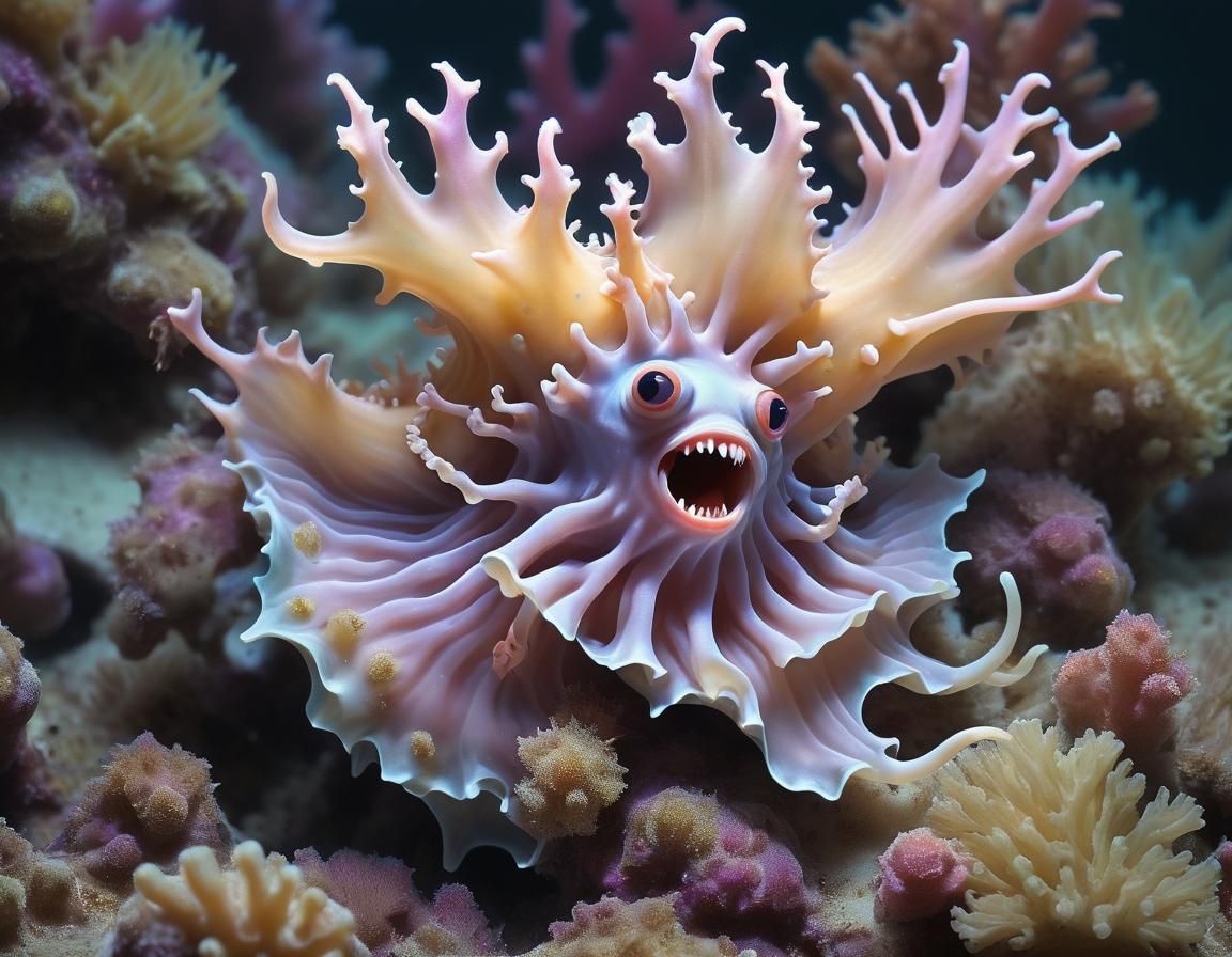 Pastel Creature Floating in Spacenoir Sea