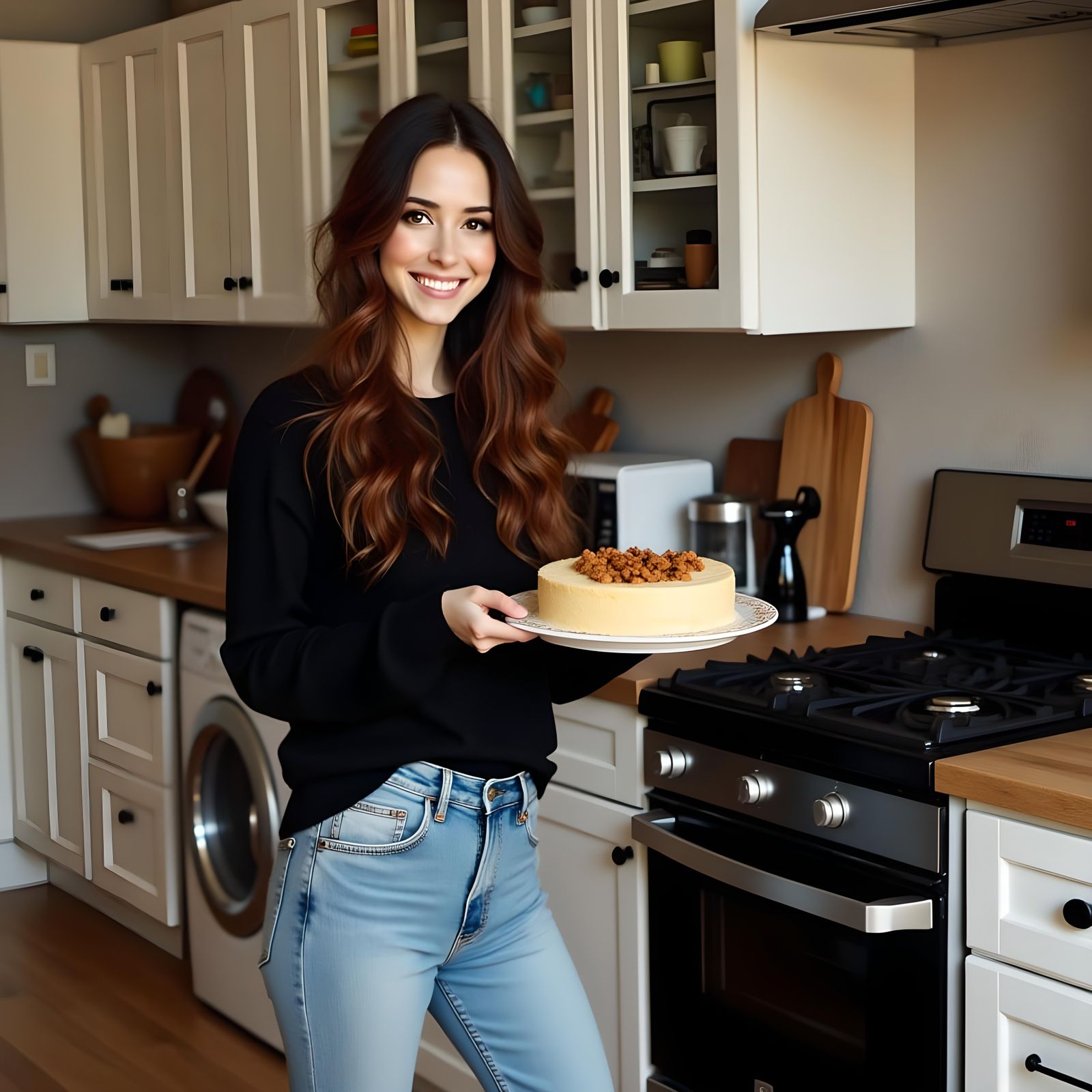 Woman in Kitchen with Cake in Gothic Dream Style