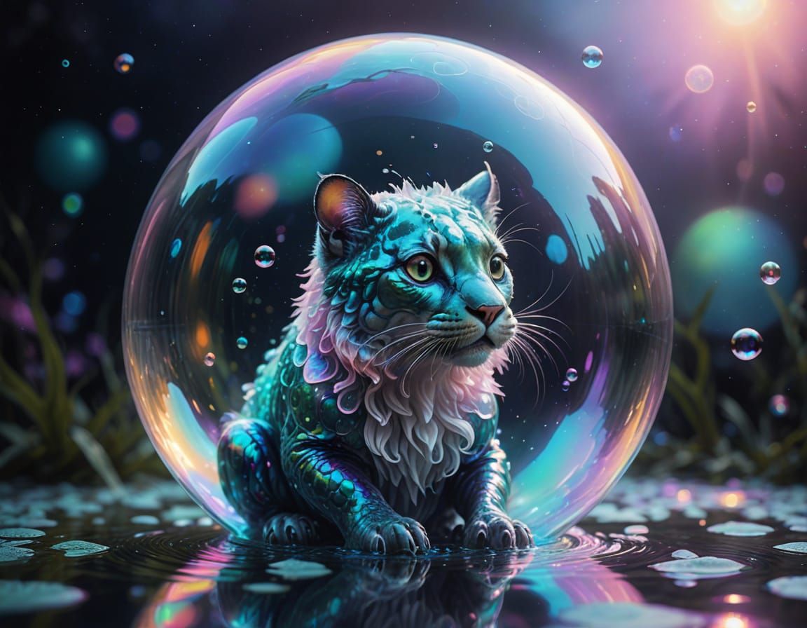 Dreamy Creature in Iridescent Bubble: Digital Art
