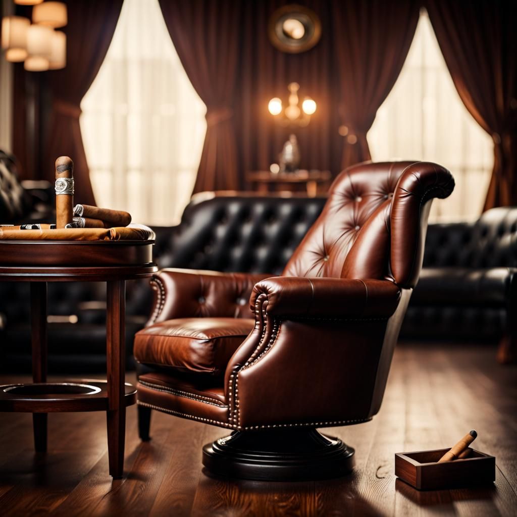 Dreamy Smoking cigarr in ashtray, in cigar lounge. Backgroun...