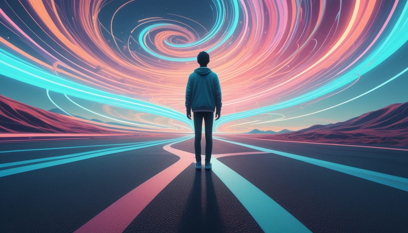 Surreal Crossroads in Dreamlike 3D Art Style