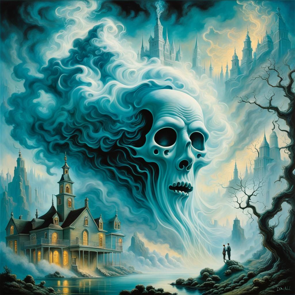 Smokey Ghost in Surreal Dreamscape, Oil on Canvas