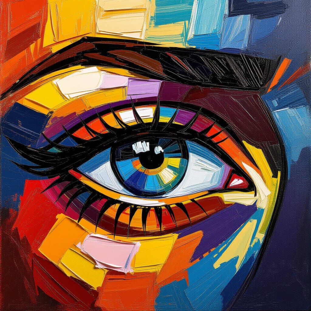 Intense Human Eye in Thick Impasto Oil Paint