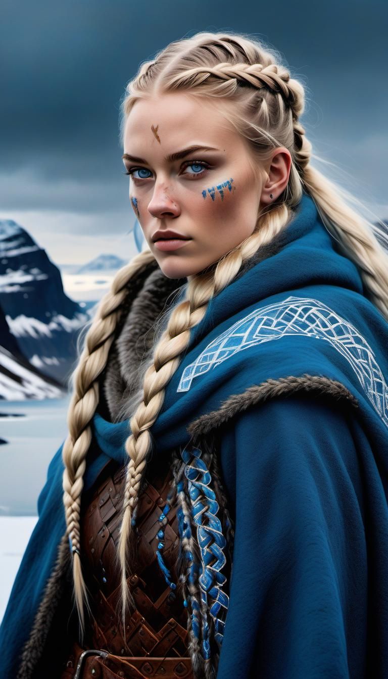 Fierce Nordic Warrior Princess Portrait in Digital Art