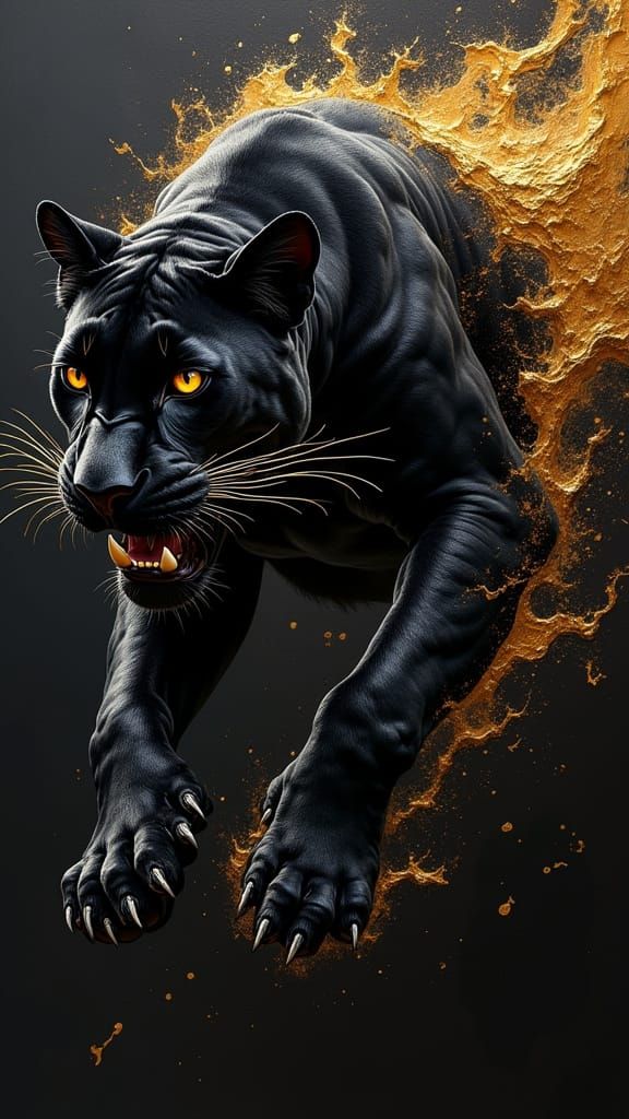 Surreal Black Panther Emerges from Flames in Abstract Expres...
