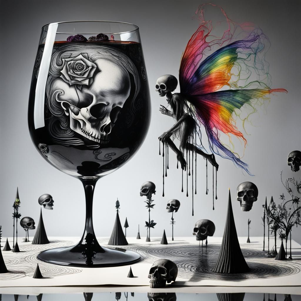 Surreal Crayon Drawing of Goth Woman in Darkness