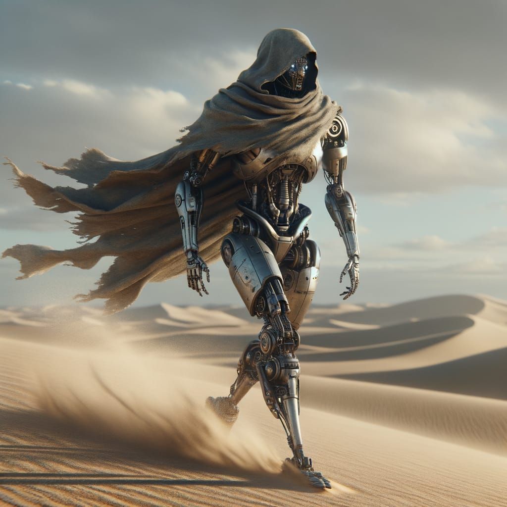 Mechanical Construct Strides Through Desert Landscape