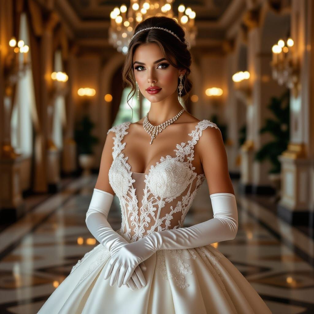 Elegant Woman in Evening Dress, Art Nouveau Style