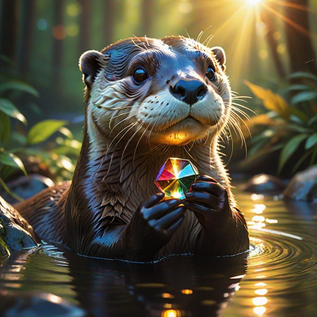Otter with Prism in Forest River: Digital Art