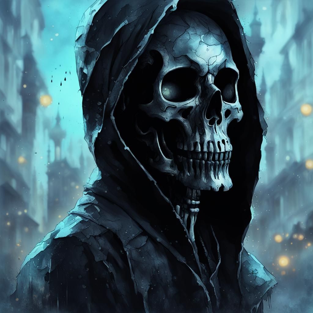 Steampunk Reaper in Ink Painting Style