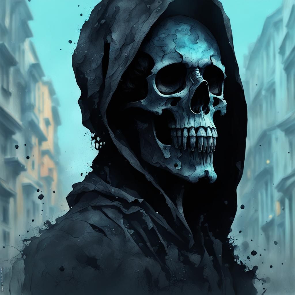 Steampunk Ink Figure with Skull on Vintage Paper