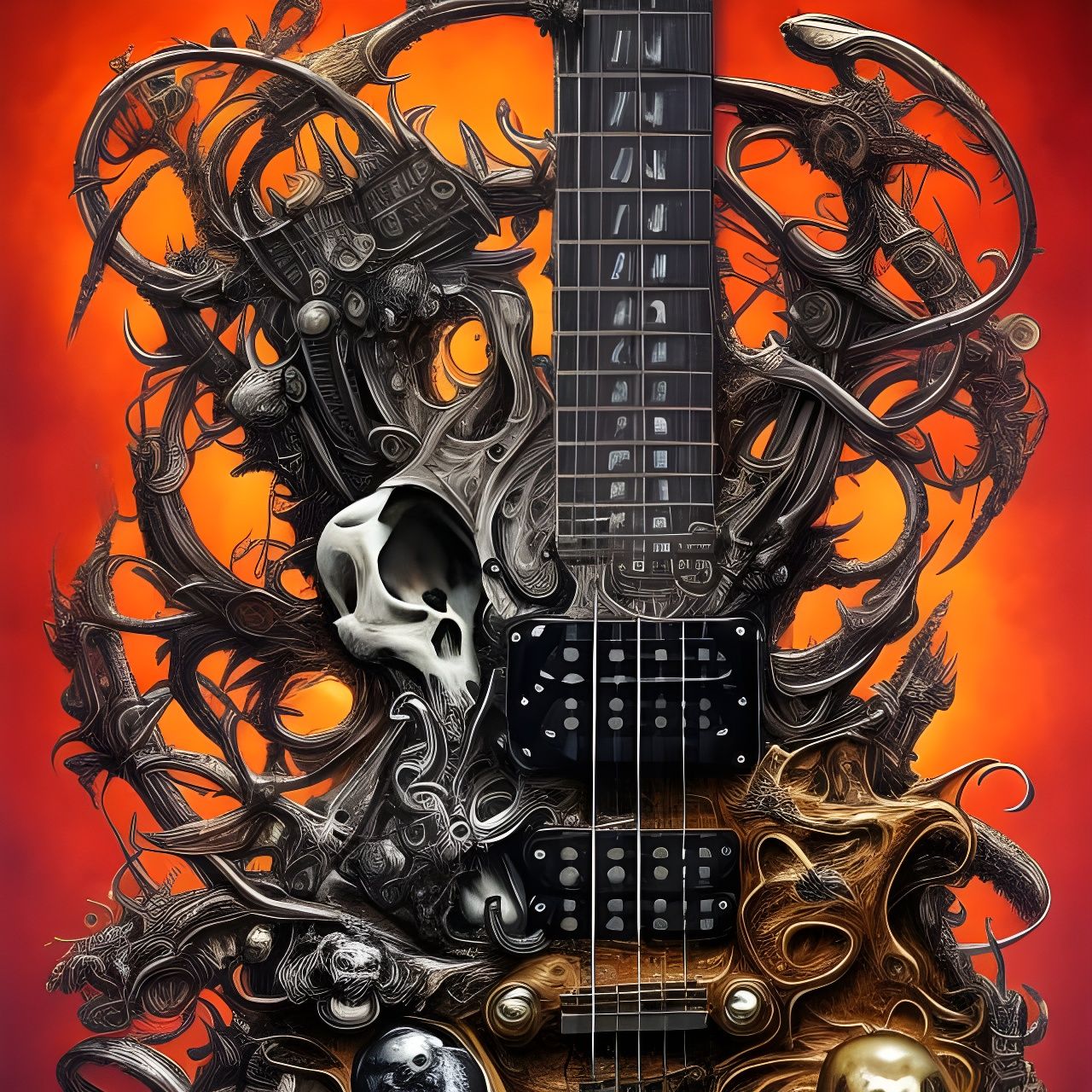 Electric Guitar Skull: Heavy Metal Album Cover Art