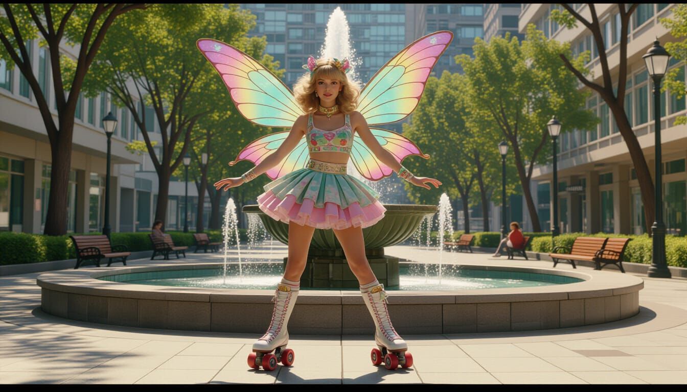 Roller Disco Fairy in Urban Park, Anime Style