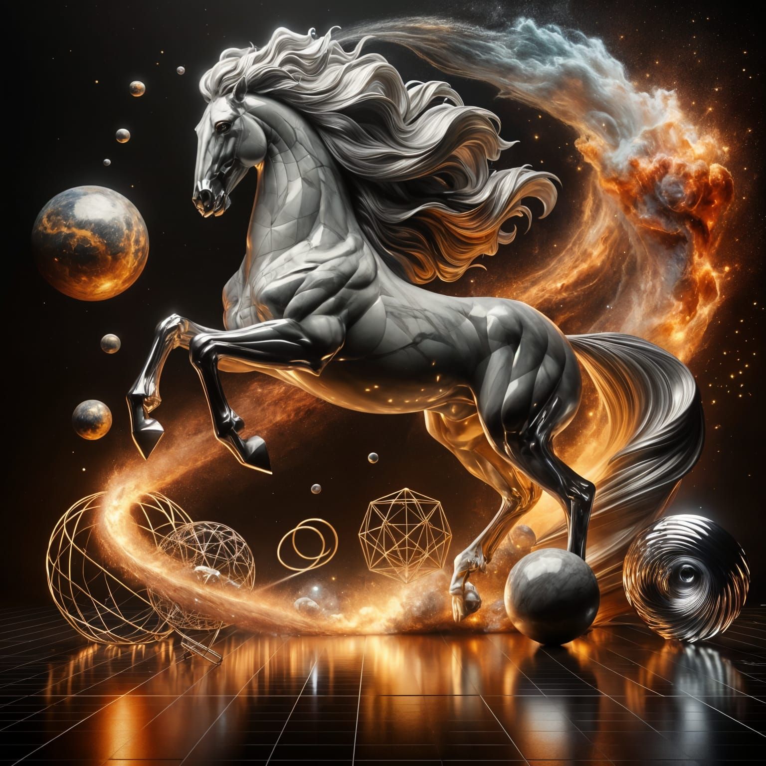 Celestial Marble Stallion in Chrome and Nebula