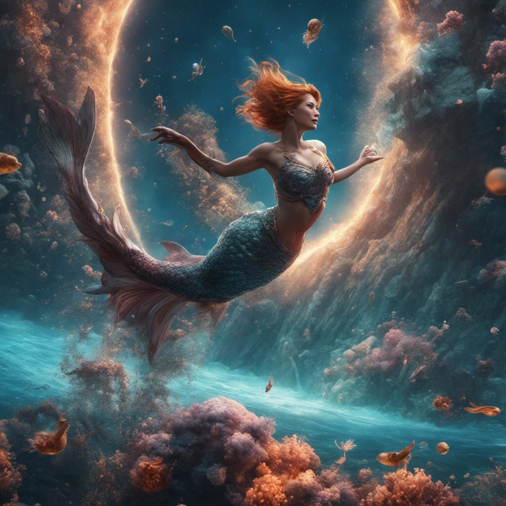 Mermaid's Cosmic Leap: Fantasy Concept Art