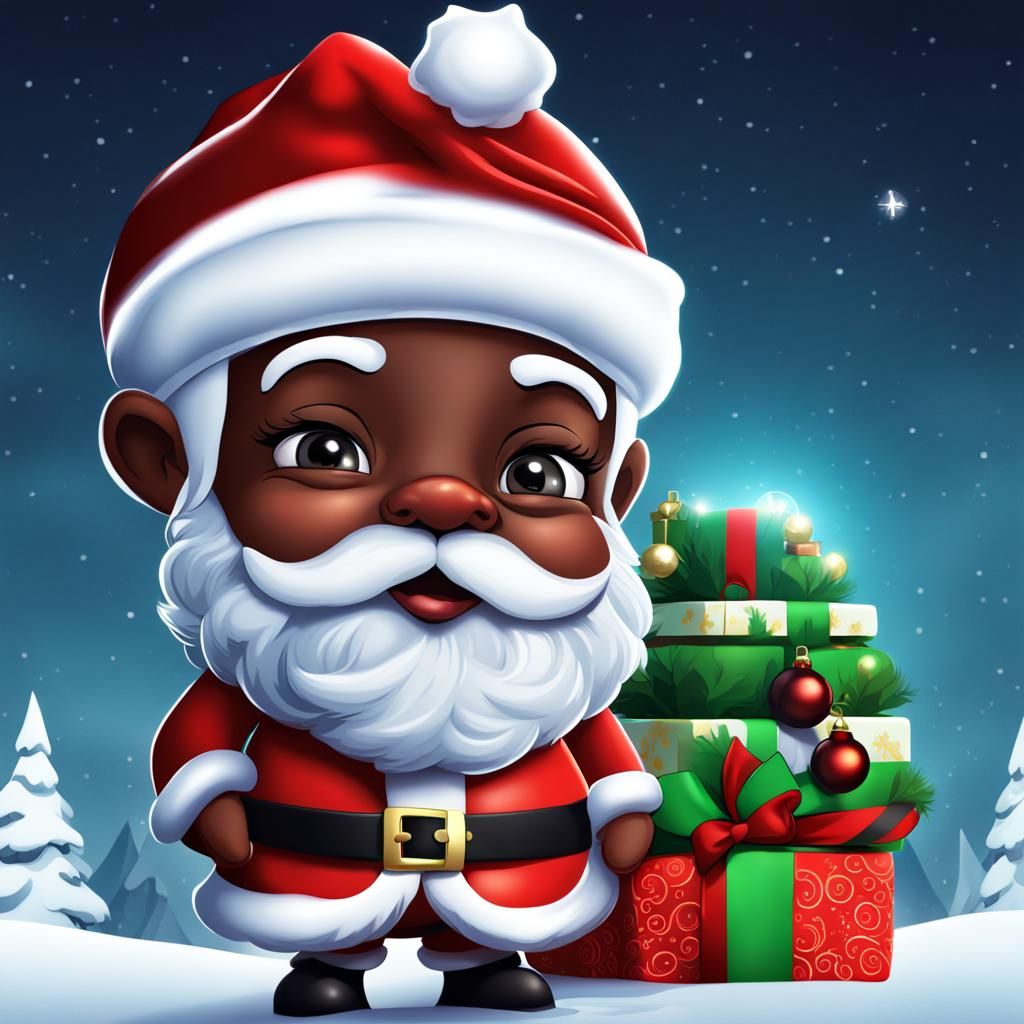 Festive Christmas Clip Art of Black Santa Claus