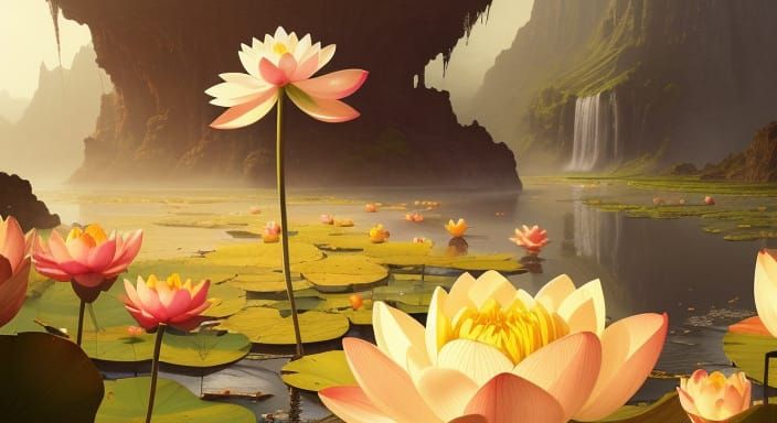 Surreal Lotus Flower Blooms on Broken Planet