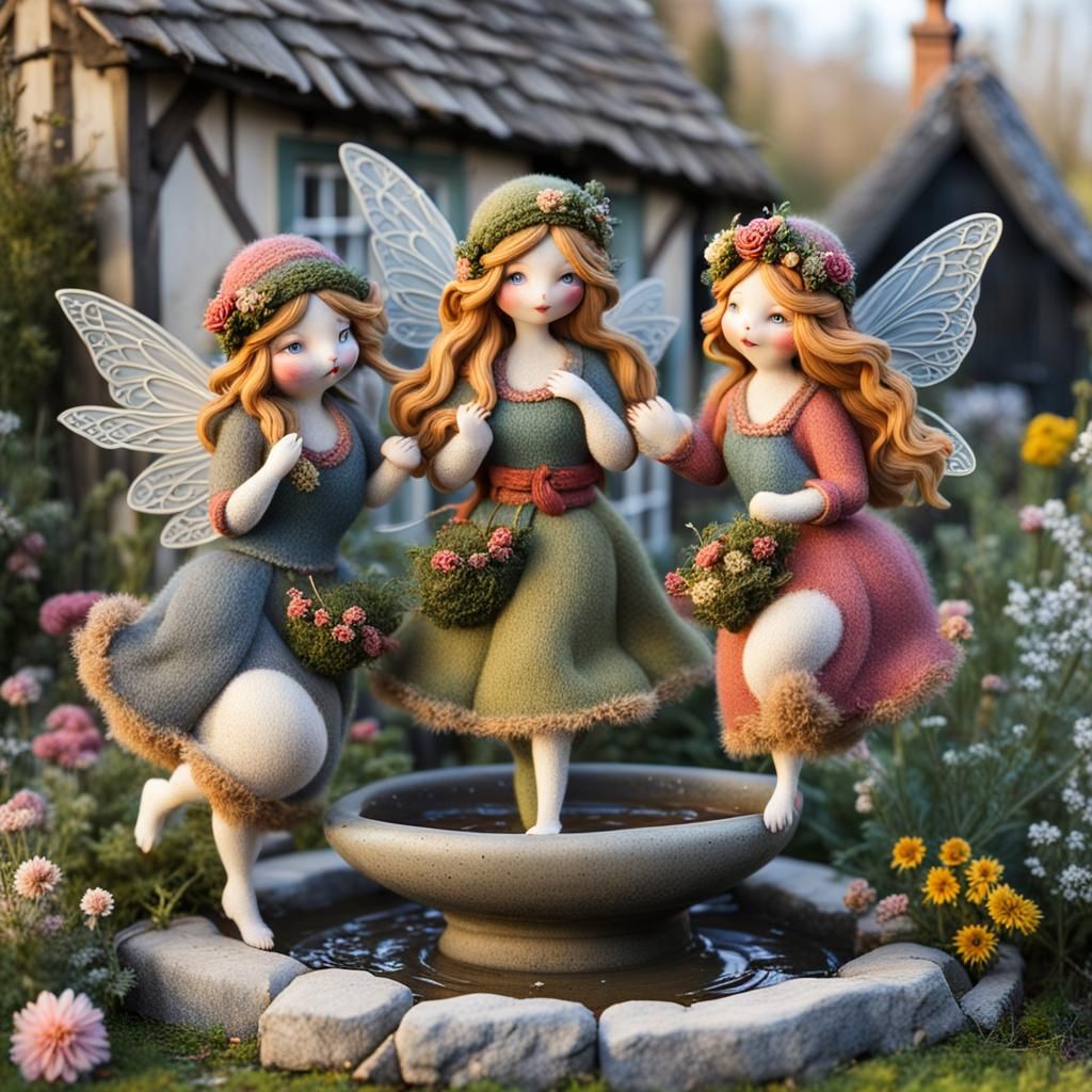 Dancing Winter Fairies in Cottage Garden