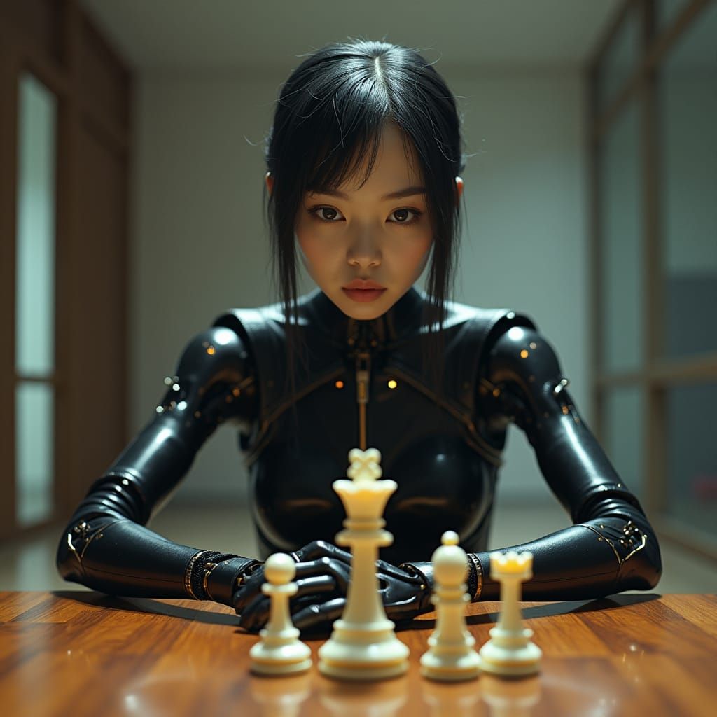 Futuristic Robotic Woman in Cyberpunk Style