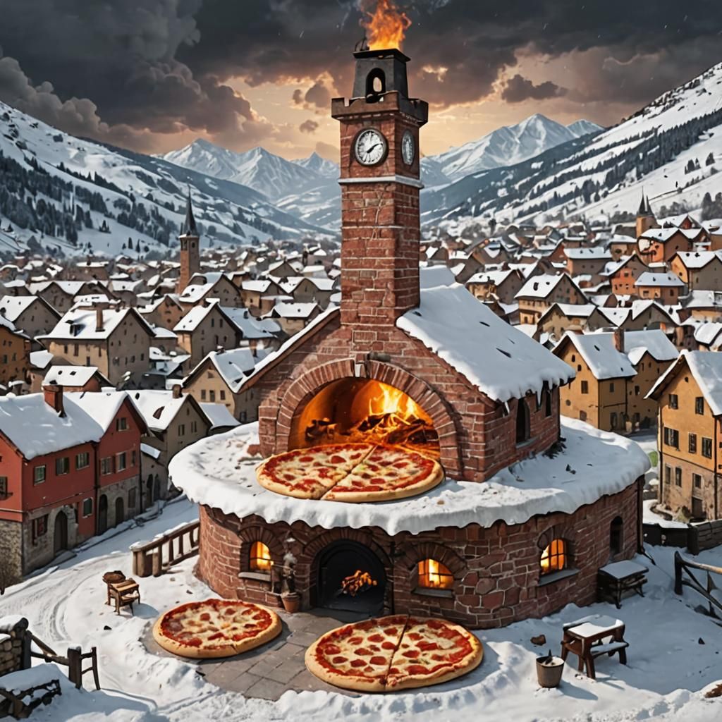 Winter's Arrival on a Giant Pizza