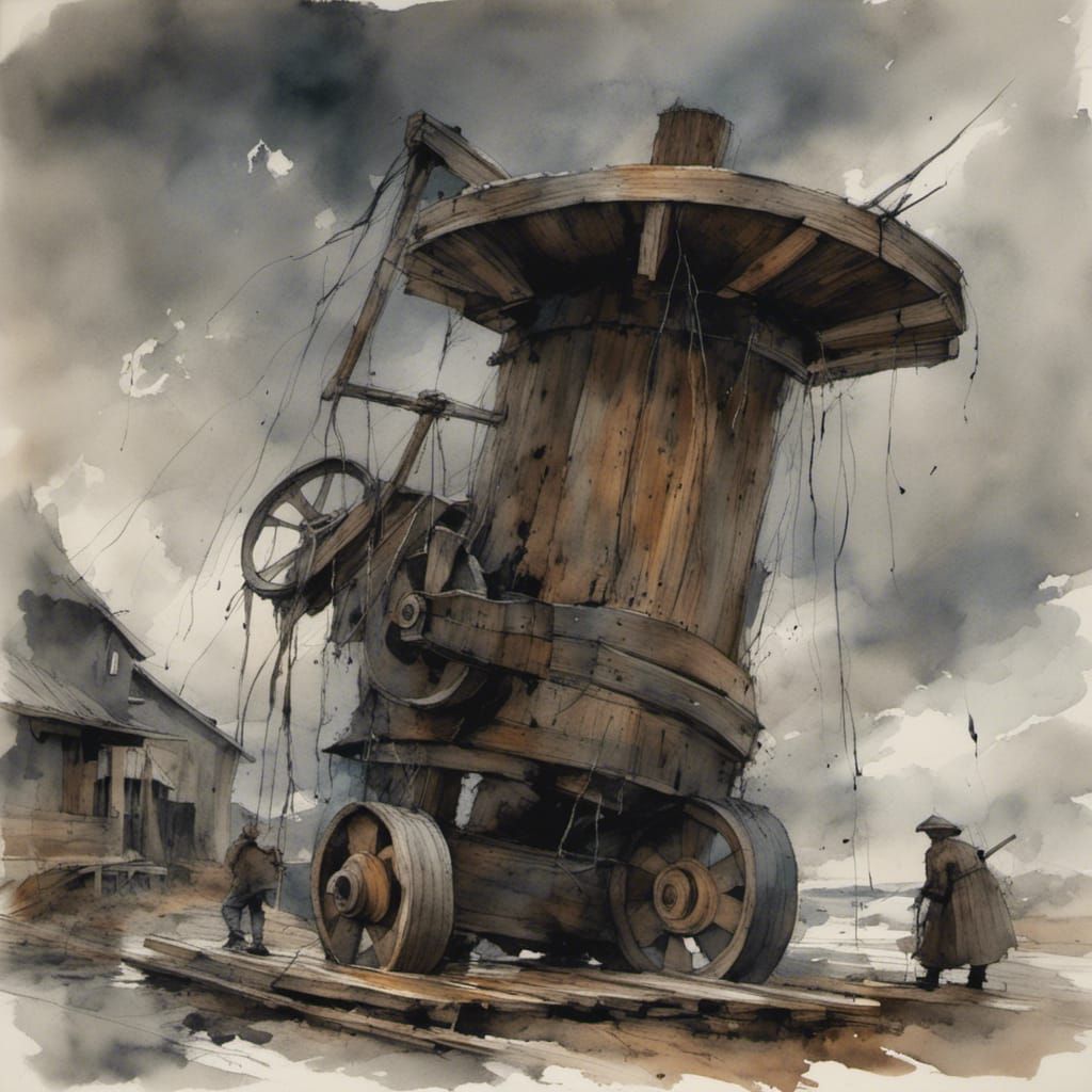 Dramatic Norway Dusk: Hammer and Wheels in Watercolor
