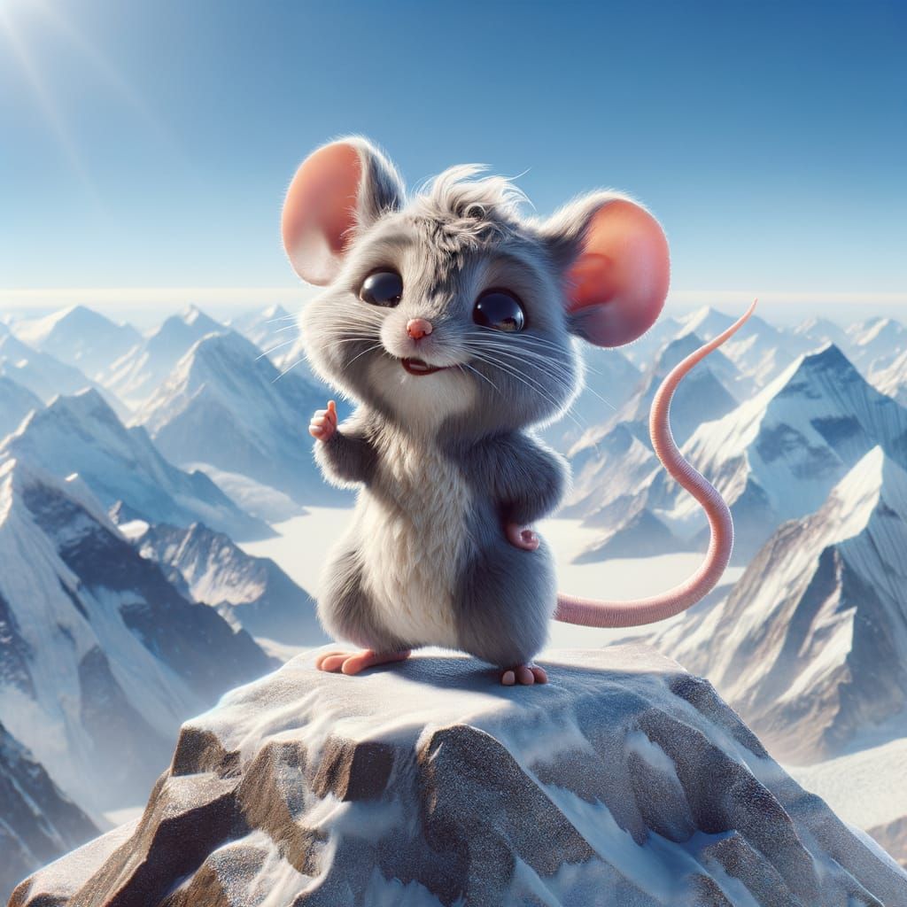 Victorious Mouse at Mount Everest Summit