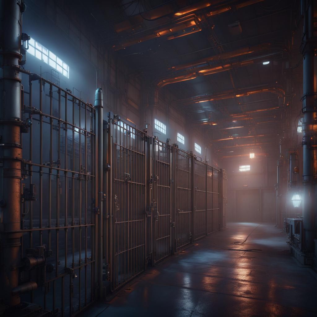 Futuristic Sci-Fi Prison Alarm at Night
