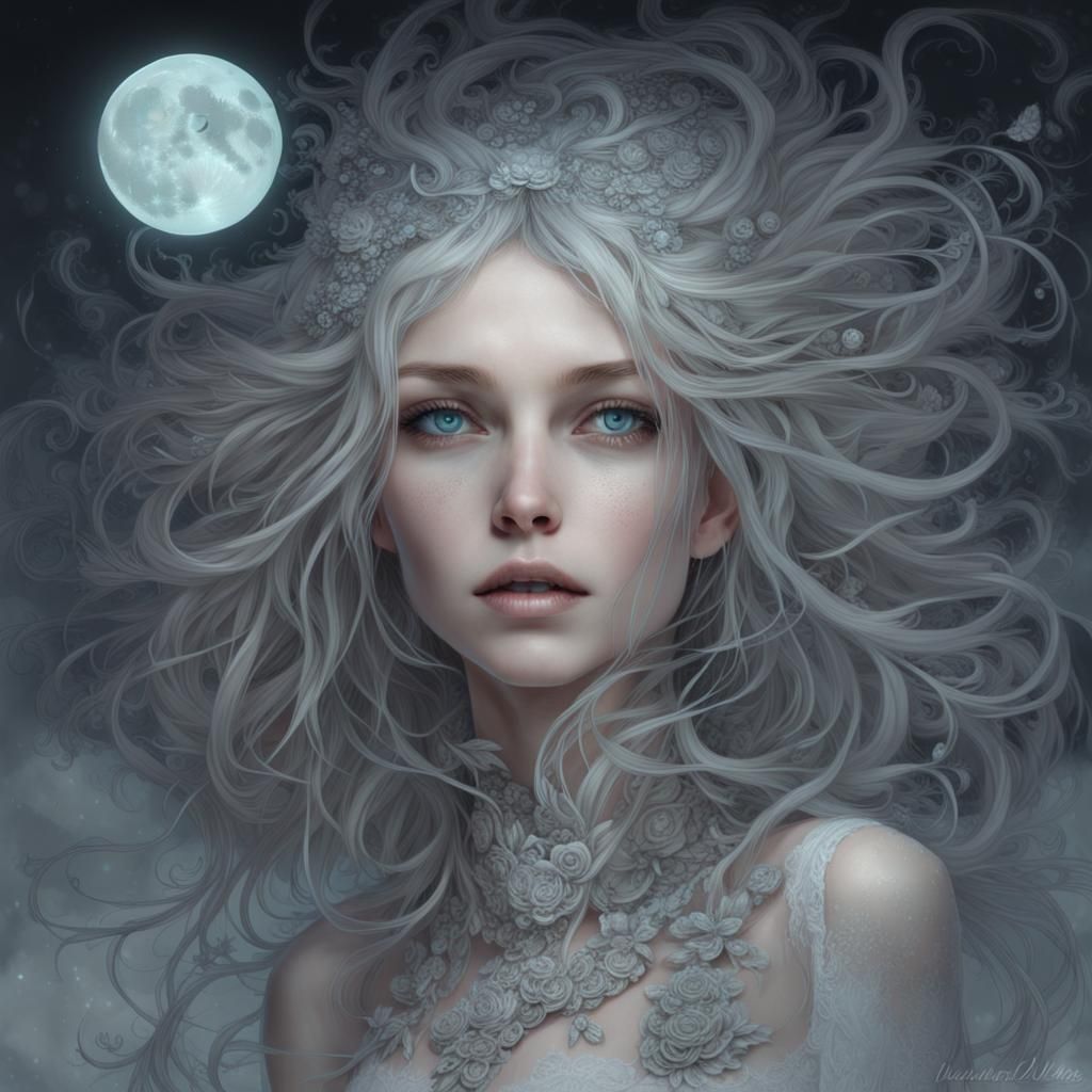 Bioluminescent Moonlit Portrait of a Beautiful Woman