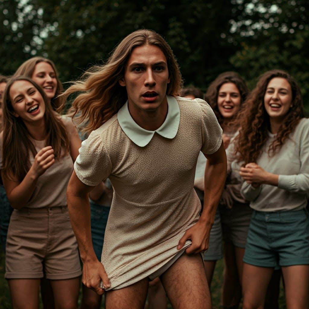 Moody Portrait of a Young Man in a Peter Pan Collar Dress