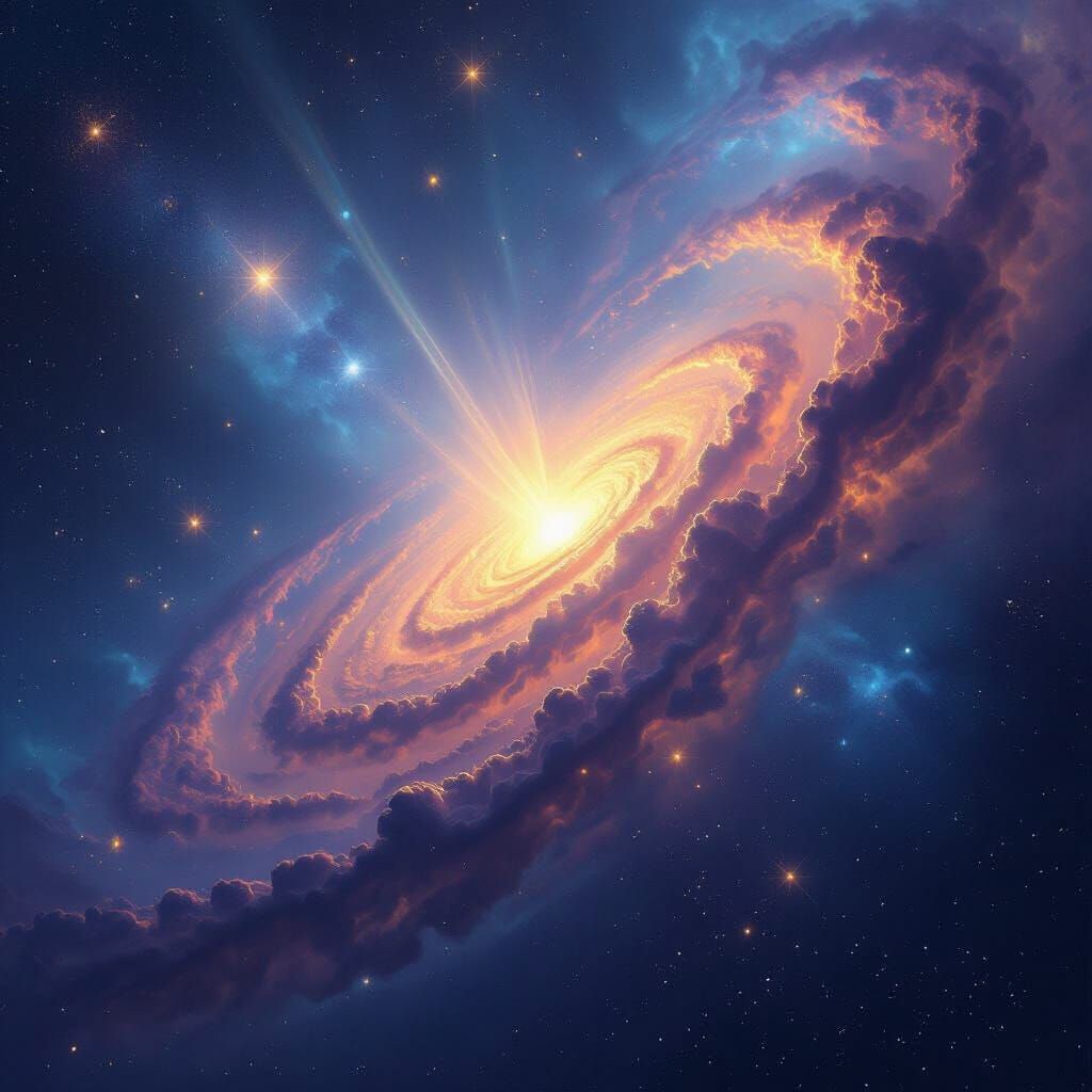 Vibrant Cosmic Nebula with Distant Galaxies