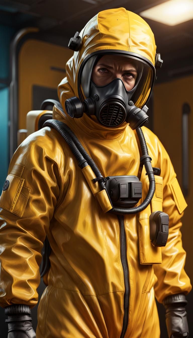 Hyperrealistic Hazmat Suit in Backrooms: Splash Art