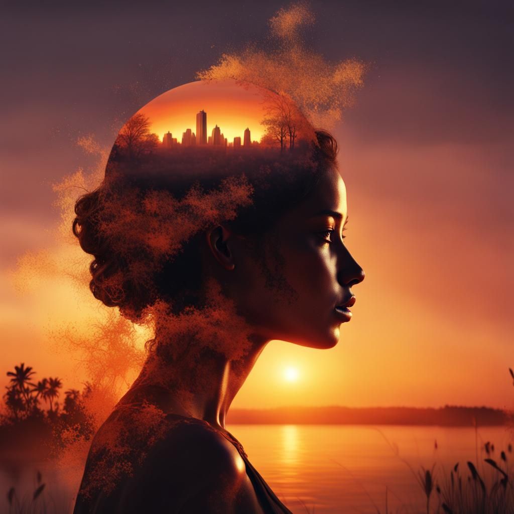 Silhouette Double Exposure Golden Hour Summer Portrait