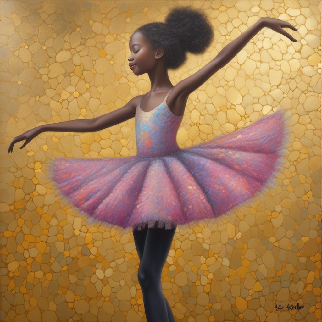 Smiling Ballerina in Vivid Colors and Gold