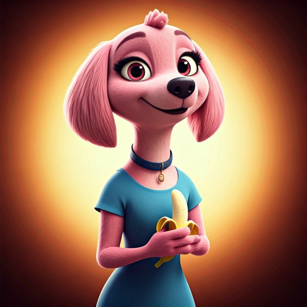 Adventurous Pink Dog in a Blue Dress, Inspired by Pixar and ...